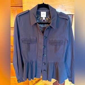 KNOX ROSE NWT GREY DENIM JACKET EMBROIDERY & LACE